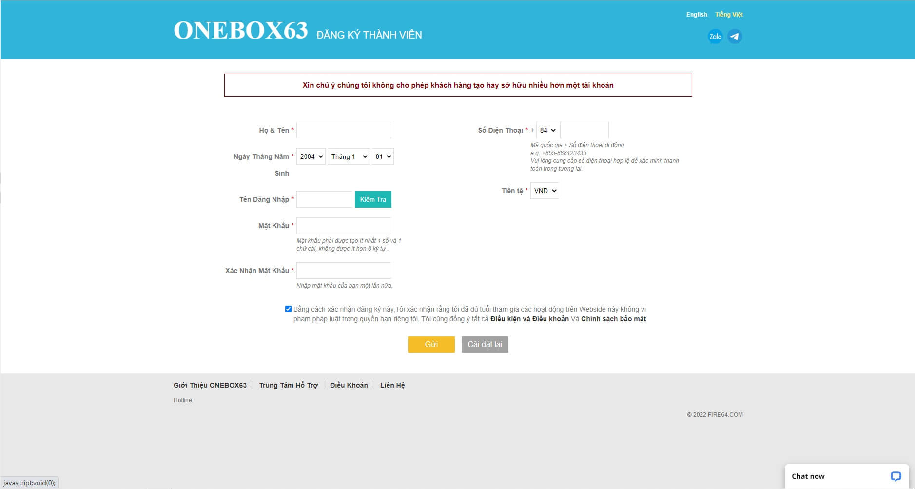 Hướng dẫn đăng ký và đăng nhập tài khoản tại OneBox63