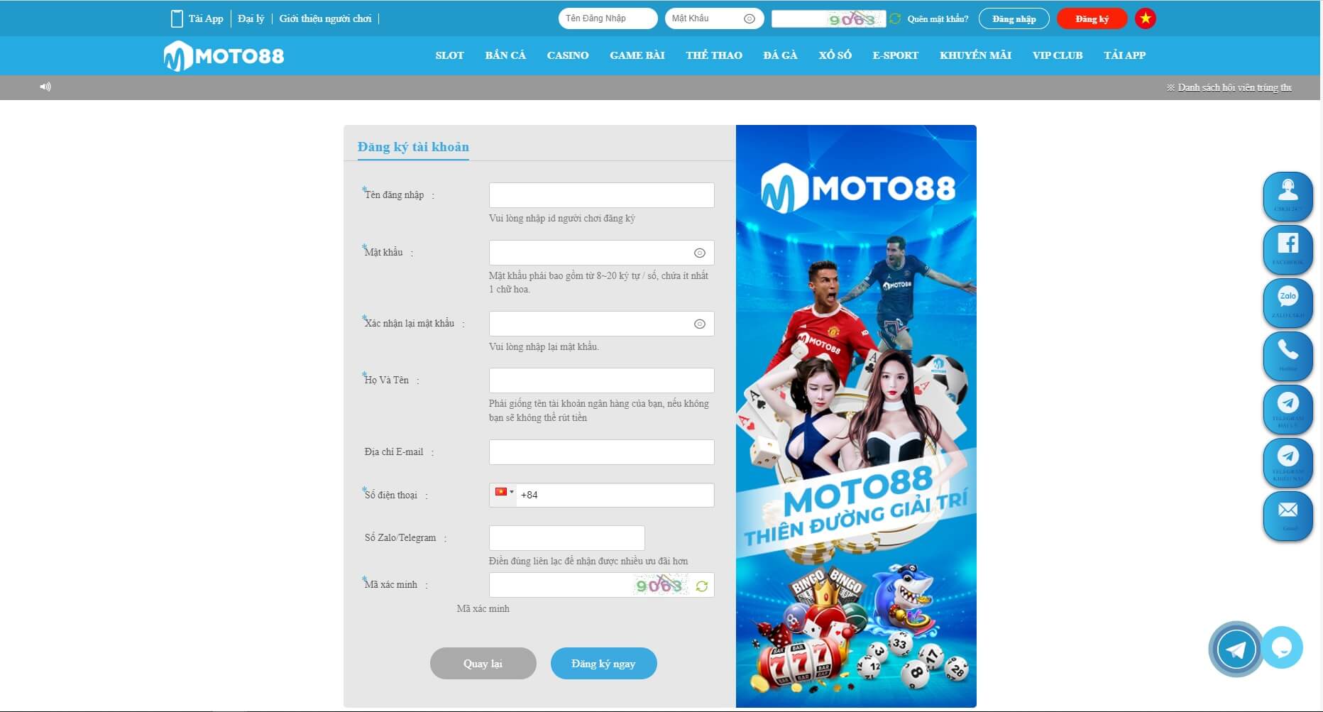 Hướng dẫn đăng ký và đăng nhập tài khoản tại Moto88