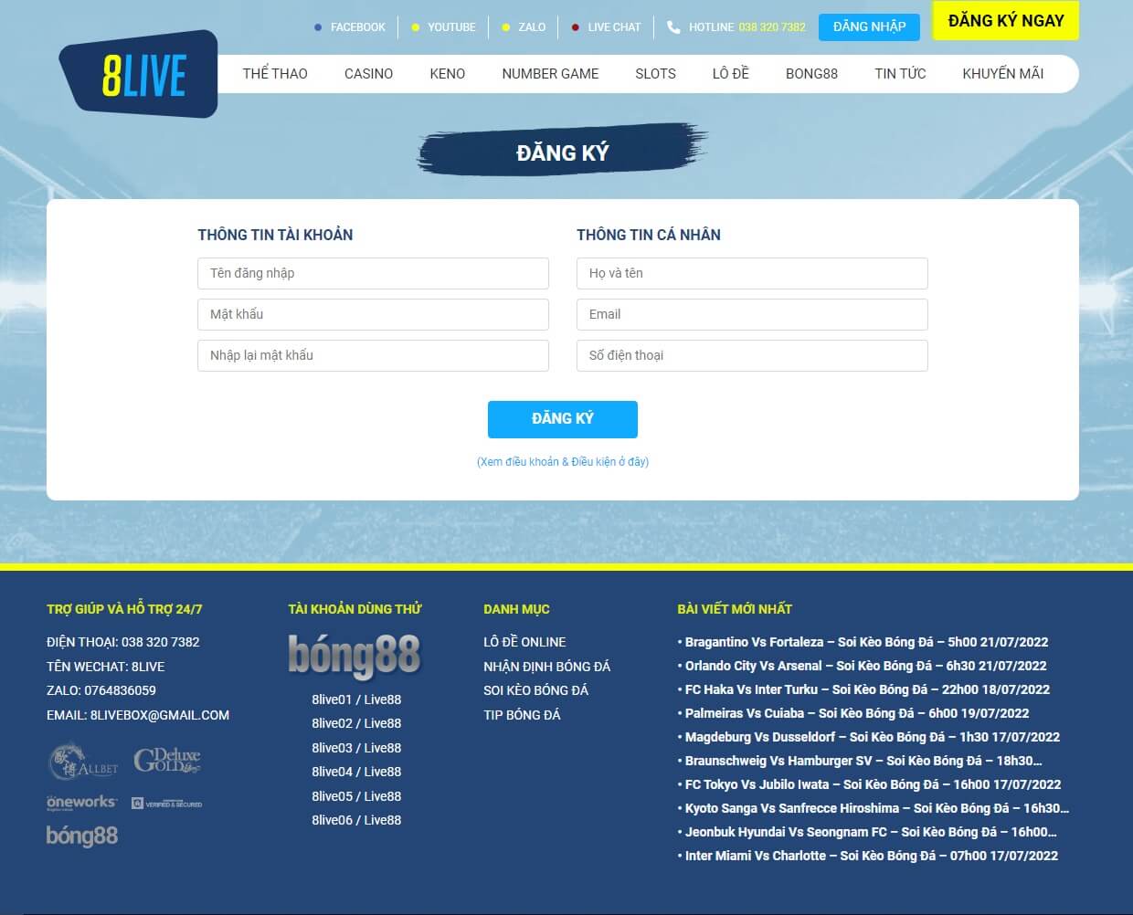 Hướng dẫn đăng ký và đăng nhập tài khoản tại 8Live